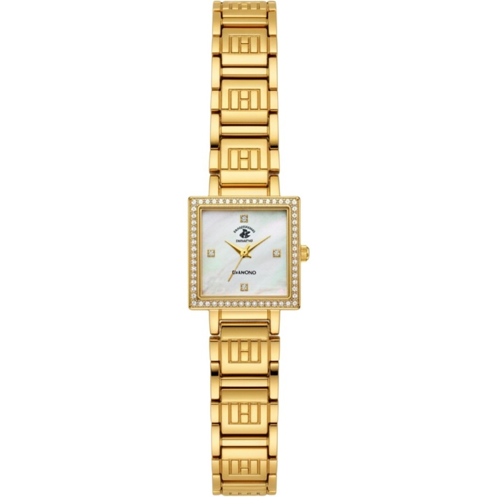 Beverly Hills Polo Club Womens Gold Tone Square Watch MOP Dial BHL179 Diamond